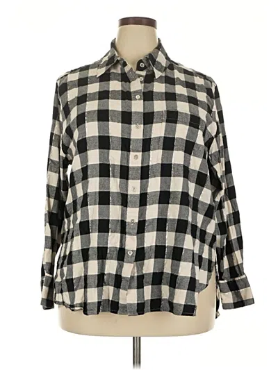 Pre-owned Lane Bryant 3/4 Sleeve Button Down Shirt In Black