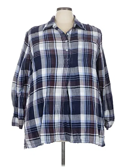 Pre-owned Lane Bryant 3/4 Sleeve Button Down Shirt In Blue