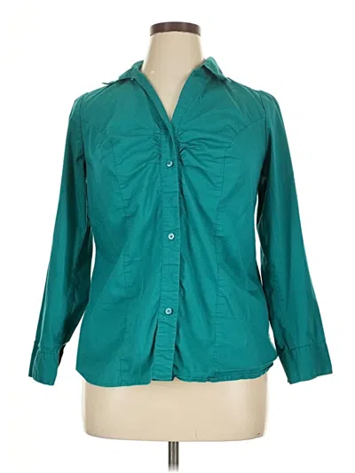 Pre-owned Lane Bryant 3/4 Sleeve Button Down Shirt In Blue