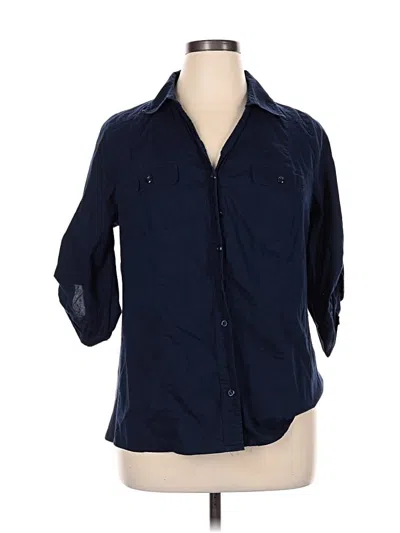 Pre-owned Lane Bryant 3/4 Sleeve Button Down Shirt In Blue