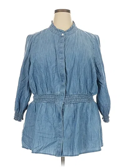 Lane Bryant 3/4 Sleeve Button Down Shirt In Blue