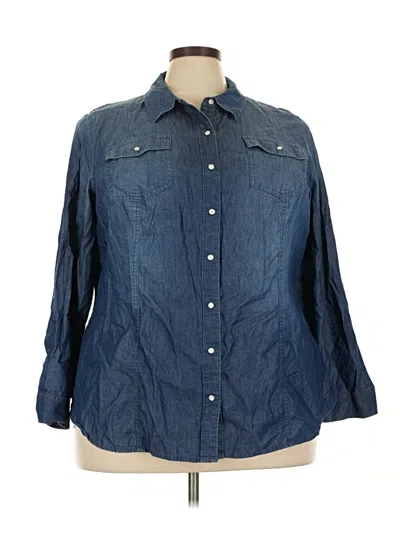Pre-owned Lane Bryant 3/4 Sleeve Button Down Shirt In Blue