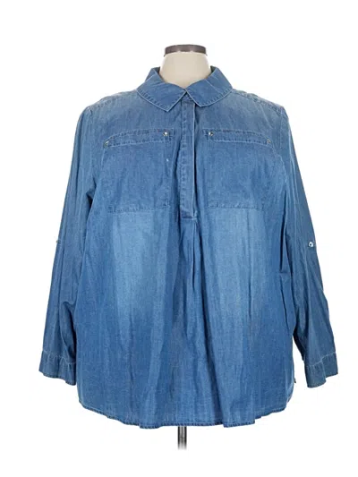Pre-owned Lane Bryant 3/4 Sleeve Button Down Shirt In Blue