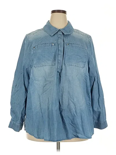 Pre-owned Lane Bryant 3/4 Sleeve Button Down Shirt In Blue