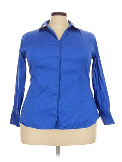 Pre-owned Lane Bryant 3/4 Sleeve Button Down Shirt In Blue