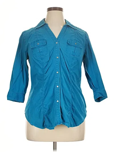 Pre-owned Lane Bryant 3/4 Sleeve Button Down Shirt In Blue