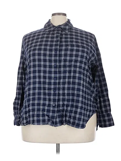Pre-owned Lane Bryant 3/4 Sleeve Button Down Shirt In Blue