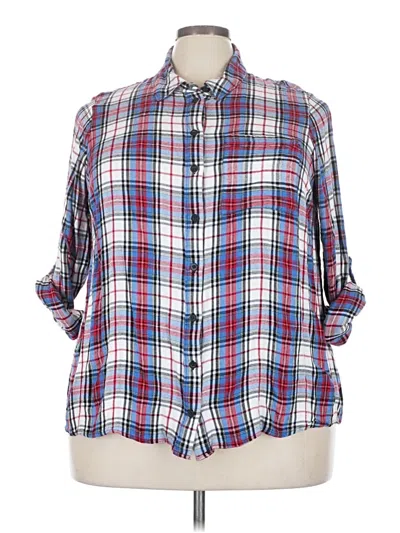 Pre-owned Lane Bryant 3/4 Sleeve Button Down Shirt In Blue