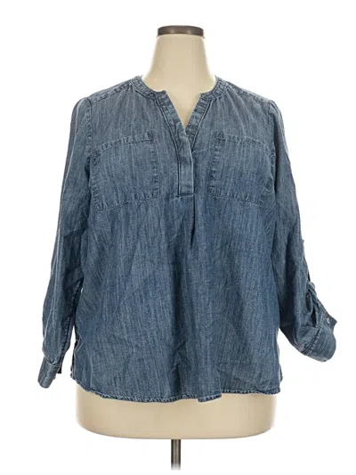 Pre-owned Lane Bryant 3/4 Sleeve Button Down Shirt In Blue