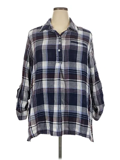 Pre-owned Lane Bryant 3/4 Sleeve Button Down Shirt In Blue