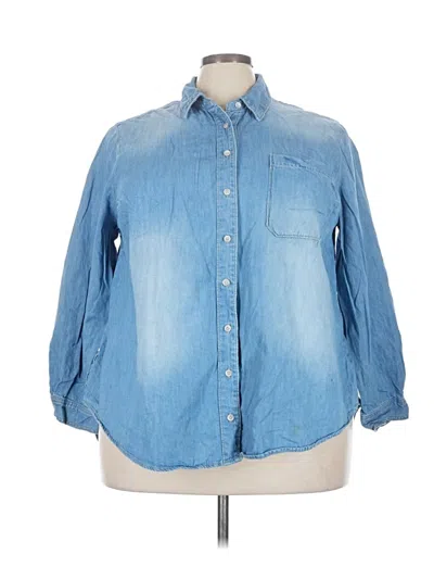 Pre-owned Lane Bryant 3/4 Sleeve Button Down Shirt In Blue