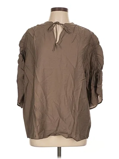 Lane Bryant 3/4 Sleeve Button Down Shirt In Brown
