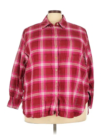 Pre-owned Lane Bryant 3/4 Sleeve Button Down Shirt In Burgundy