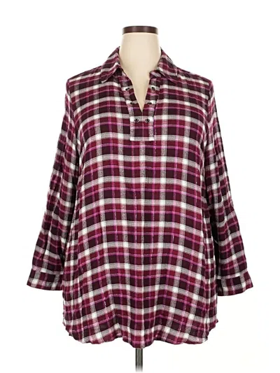Pre-owned Lane Bryant 3/4 Sleeve Button Down Shirt In Burgundy