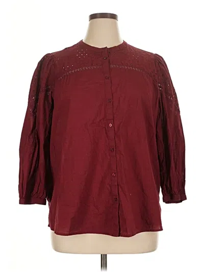 Pre-owned Lane Bryant 3/4 Sleeve Button Down Shirt In Burgundy