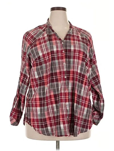 Pre-owned Lane Bryant 3/4 Sleeve Button Down Shirt In Burgundy