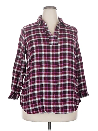 Pre-owned Lane Bryant 3/4 Sleeve Button Down Shirt In Burgundy