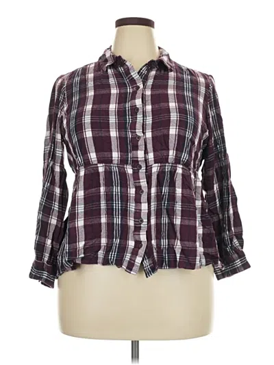 Pre-owned Lane Bryant 3/4 Sleeve Button Down Shirt In Burgundy