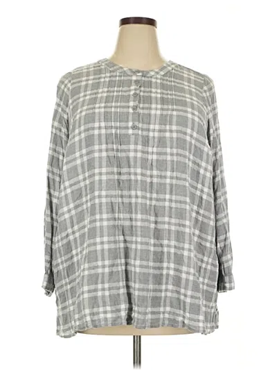 Pre-owned Lane Bryant 3/4 Sleeve Button Down Shirt In Gray