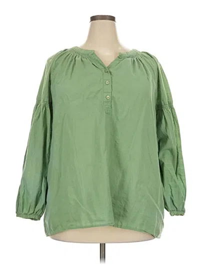 Pre-owned Lane Bryant 3/4 Sleeve Button Down Shirt In Green
