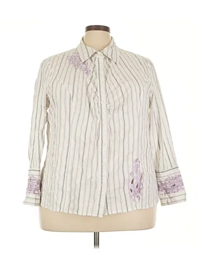 Pre-owned Lane Bryant 3/4 Sleeve Button Down Shirt In Ivory