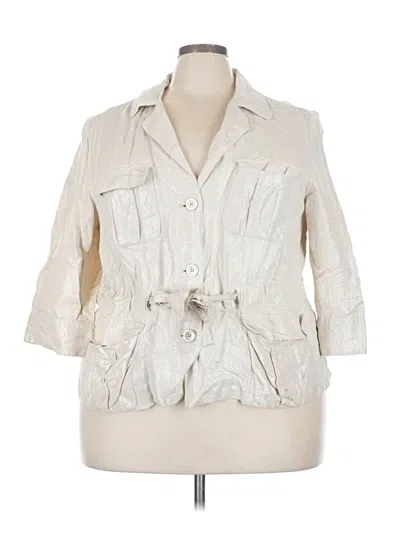 Pre-owned Lane Bryant 3/4 Sleeve Button Down Shirt In Ivory