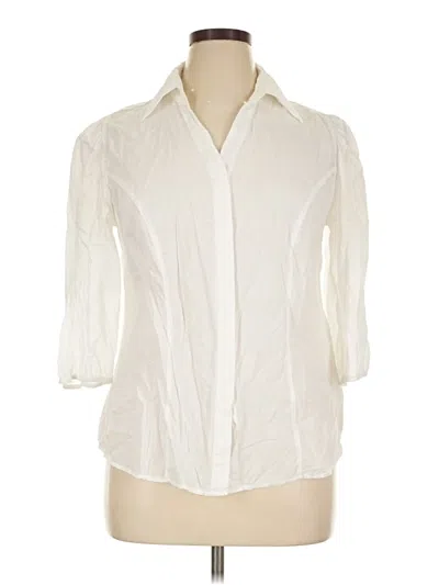 Pre-owned Lane Bryant 3/4 Sleeve Button Down Shirt In Ivory