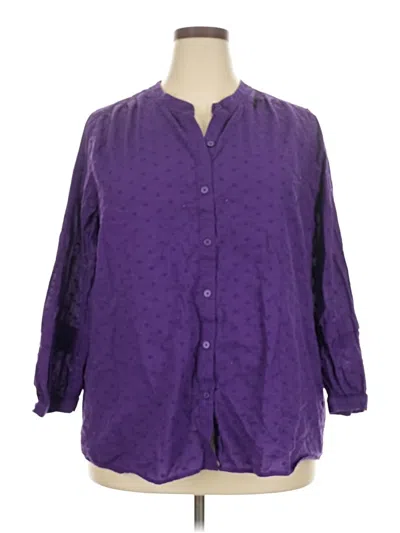Pre-owned Lane Bryant 3/4 Sleeve Button Down Shirt In Purple
