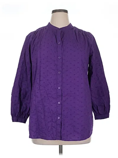 Pre-owned Lane Bryant 3/4 Sleeve Button Down Shirt In Purple
