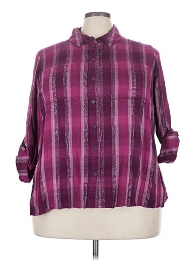 Pre-owned Lane Bryant 3/4 Sleeve Button Down Shirt In Purple