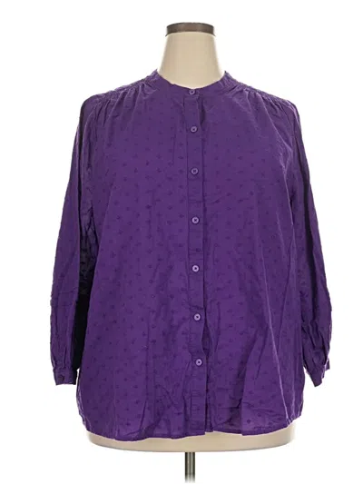 Pre-owned Lane Bryant 3/4 Sleeve Button Down Shirt In Purple