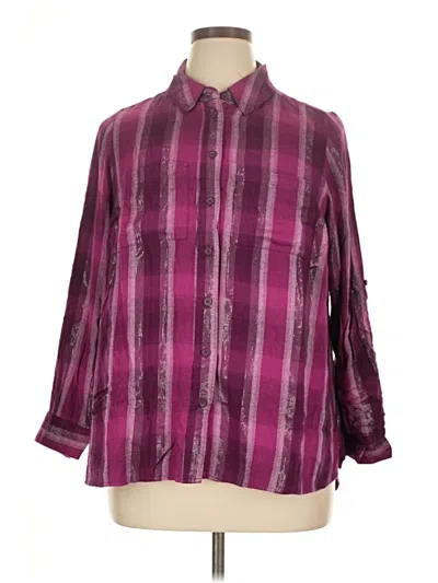 Lane Bryant 3/4 Sleeve Button Down Shirt In Multi