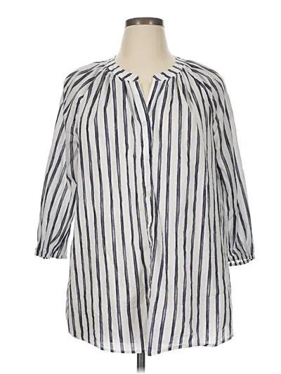 Pre-owned Lane Bryant 3/4 Sleeve Button Down Shirt In Silver