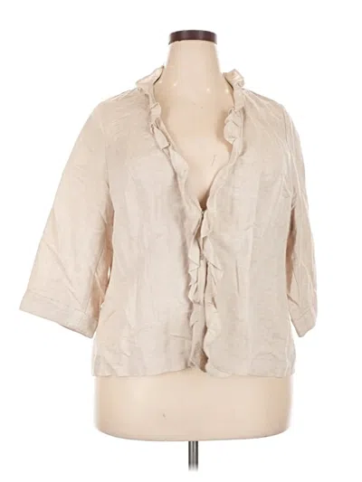 Pre-owned Lane Bryant 3/4 Sleeve Button Down Shirt In Tan