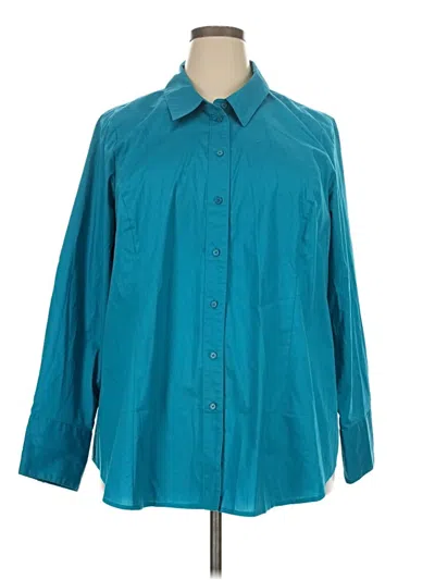 Pre-owned Lane Bryant 3/4 Sleeve Button Down Shirt In Teal