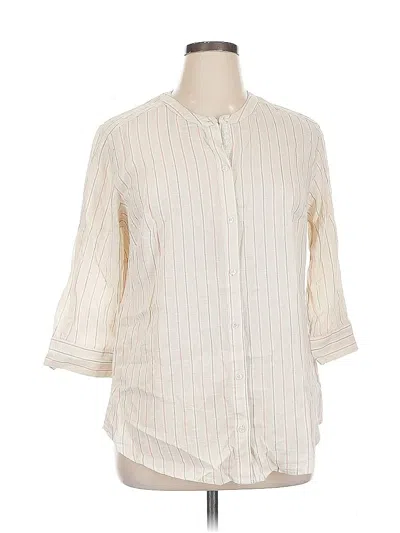 Pre-owned Lane Bryant 3/4 Sleeve Button Down Shirt In White