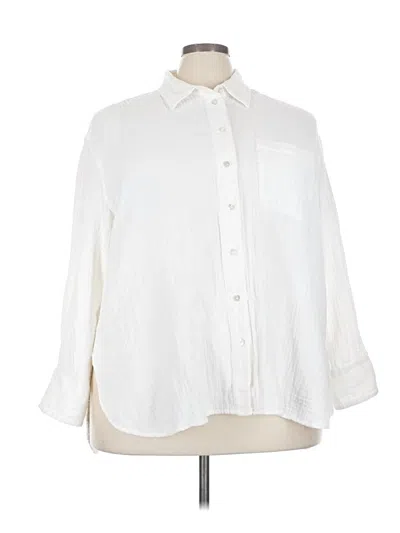 Pre-owned Lane Bryant 3/4 Sleeve Button Down Shirt In White