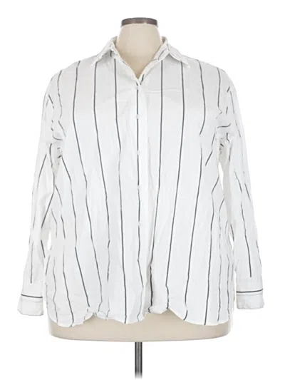 Pre-owned Lane Bryant 3/4 Sleeve Button Down Shirt In White
