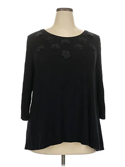 Pre-owned Lane Bryant 3/4 Sleeve Top Black Boatneck Tops