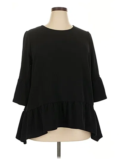 Pre-owned Lane Bryant 3/4 Sleeve Top Black Ruffles Neckline Tops