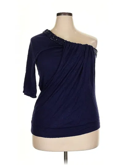 Pre-owned Lane Bryant 3/4 Sleeve Top Blue One Shoulder Neckline Tops