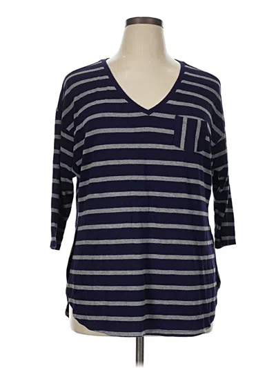 Pre-owned Lane Bryant 3/4 Sleeve Top Blue V Neck Tops