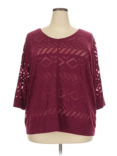 Pre-owned Lane Bryant 3/4 Sleeve Top Burgundy Chevron/herringbone Pattern Square Neckline Tops