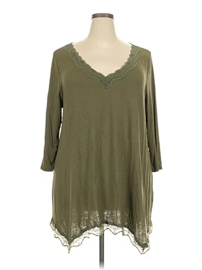 Pre-owned Lane Bryant 3/4 Sleeve Top Green V Neck Tops