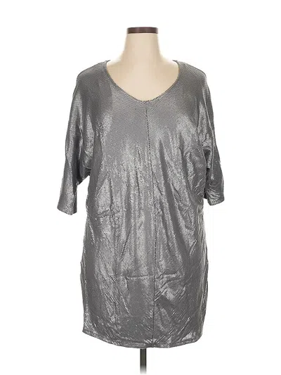 Lane Bryant 3/4 Sleeve Top Silver Metallic Pattern V Neck Tops