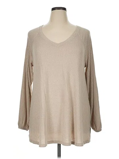 Pre-owned Lane Bryant 3/4 Sleeve Top Tan V-neck Tops