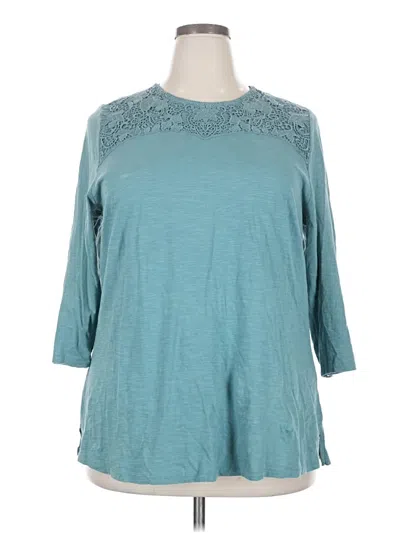 Pre-owned Lane Bryant 3/4 Sleeve Top Teal Mock Neckline Tops In Blue