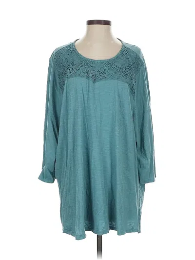 Pre-owned Lane Bryant 3/4 Sleeve Top Teal Scoop Neck Tops In Blue
