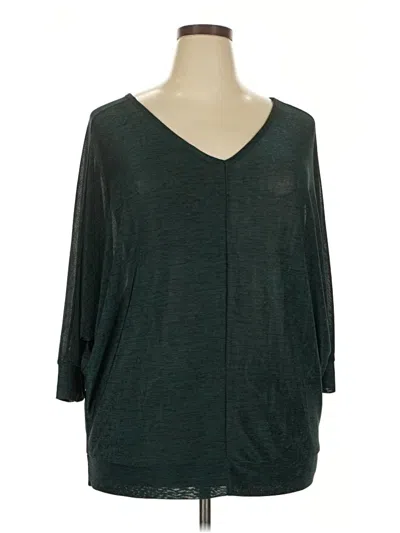 Pre-owned Lane Bryant 3/4 Sleeve Top Teal V Neck Tops In Blue