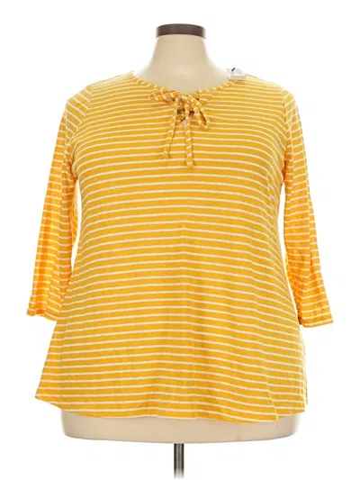 Pre-owned Lane Bryant 3/4 Sleeve Top Yellow Keyhole Neckline Tops